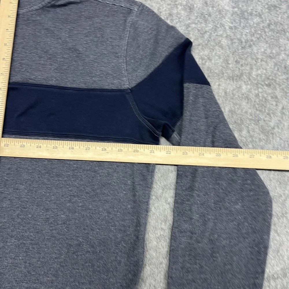 Banana Republic Sweater Mens L Blue‎ Gray Stripe 1/4 Zip Mock Neck Pullover Prep